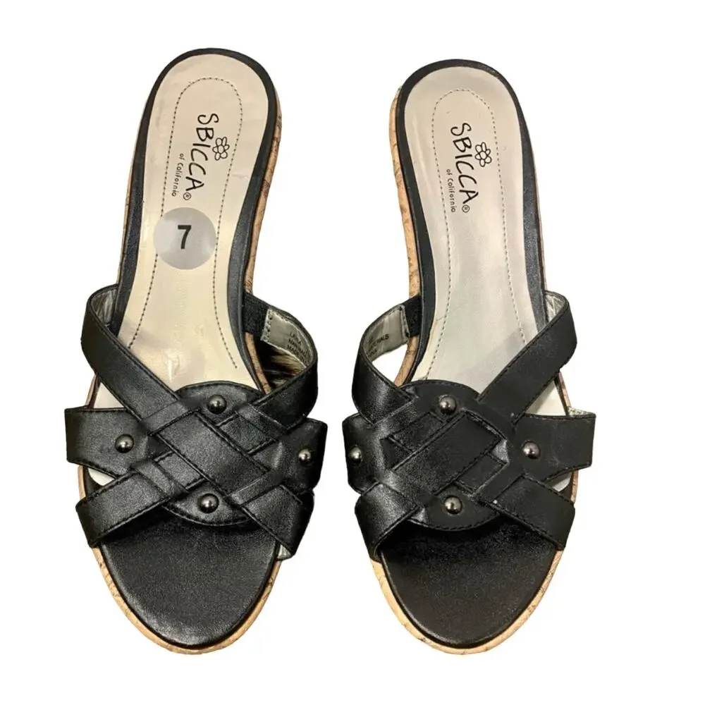 VTG SBICCA LAYLA Wedge Sandal SZ 7 Cork Espadrille Whimsigoth Studded Boho Y2K
